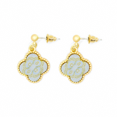 Four-Leaf Clover Dangle Earrings • Song Brocade Ding Sheng Pattern • 18K Gold Plated • White
