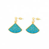 Fan-Shaped Dangle Earrings • Song Brocade Ding Sheng Pattern • 18K Gold Plated • Green