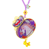 Chinese Lucky Pouch Bag Charm • Lucky Horse & Auspicious Treasure Pattern • 18K Gold Plated • Purple