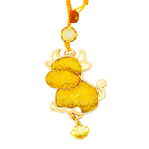 Chinese Zodiac Ox Song Brocade Bag Charm • 18K Gold Plated