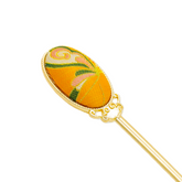 Oval Hairpin Song Brocade Butterfly-and-Flower Pattern • 18K Gold Plated