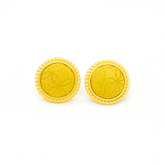 Round Stud Earrings • Song Brocade Golden Coin Pattern • 18K Gold Plated