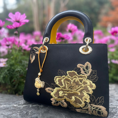 Chinese Zodiac Rooster Song Brocade Bag Charm • 18K Gold Plated