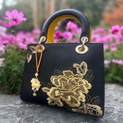 Chinese Zodiac Goat Song Brocade Bag Charm • 18K Gold Plated