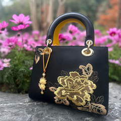 Chinese Zodiac Dragon Song Brocade Bag Charm • 18K Gold Plated