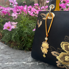 Chinese Zodiac Dragon Song Brocade Bag Charm • 18K Gold Plated