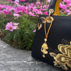 Chinese Zodiac Snake Song Brocade Bag Charm • 18K Gold Plated