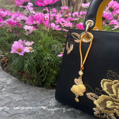 Chinese Zodiac Rabbit Song Brocade Bag Charm • 18K Gold Plated