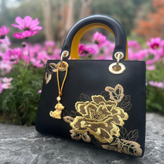Chinese Zodiac Dog Song Brocade Bag Charm • 18K Gold Plated
