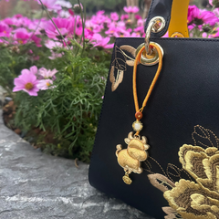 Chinese Zodiac Ox Song Brocade Bag Charm • 18K Gold Plated