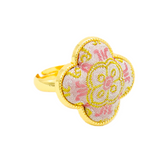 Four-Leaf Clover Ring • Song Brocade Ding Sheng Pattern • 18K Gold Plated • Pink