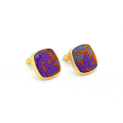 Square Stud Earrings • Song Brocade Purple Eight-Directional Halo Pattern • 18K Gold Plated