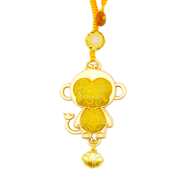 Chinese Zodiac Monkey Song Brocade Bag Charm • 18K Gold Plated