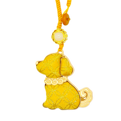 Chinese Zodiac Dog Song Brocade Bag Charm • 18K Gold Plated