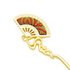 Fan-shaped Hairpin Song Brocade Red Bead Curtain Pattern • 18K Gold Plated