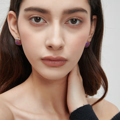 Square Stud Earrings • Song Brocade Purple Eight-Directional Halo Pattern • 18K Gold Plated