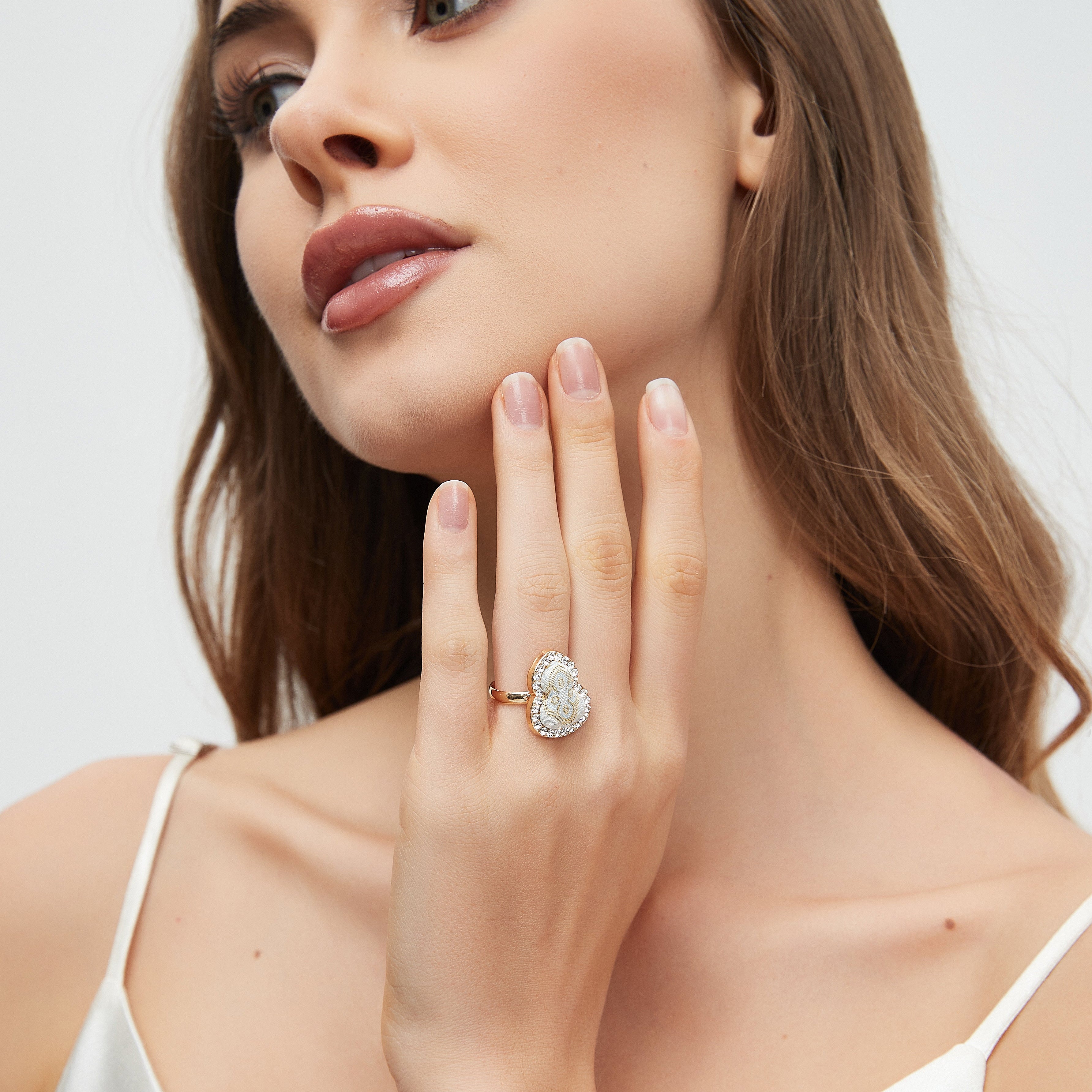 Lucky Gourd Ring • Song Brocade Ding Sheng Pattern • 18K Gold Plated • White