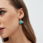 Fan-Shaped Dangle Earrings • Song Brocade Ding Sheng Pattern • 18K Gold Plated • Green