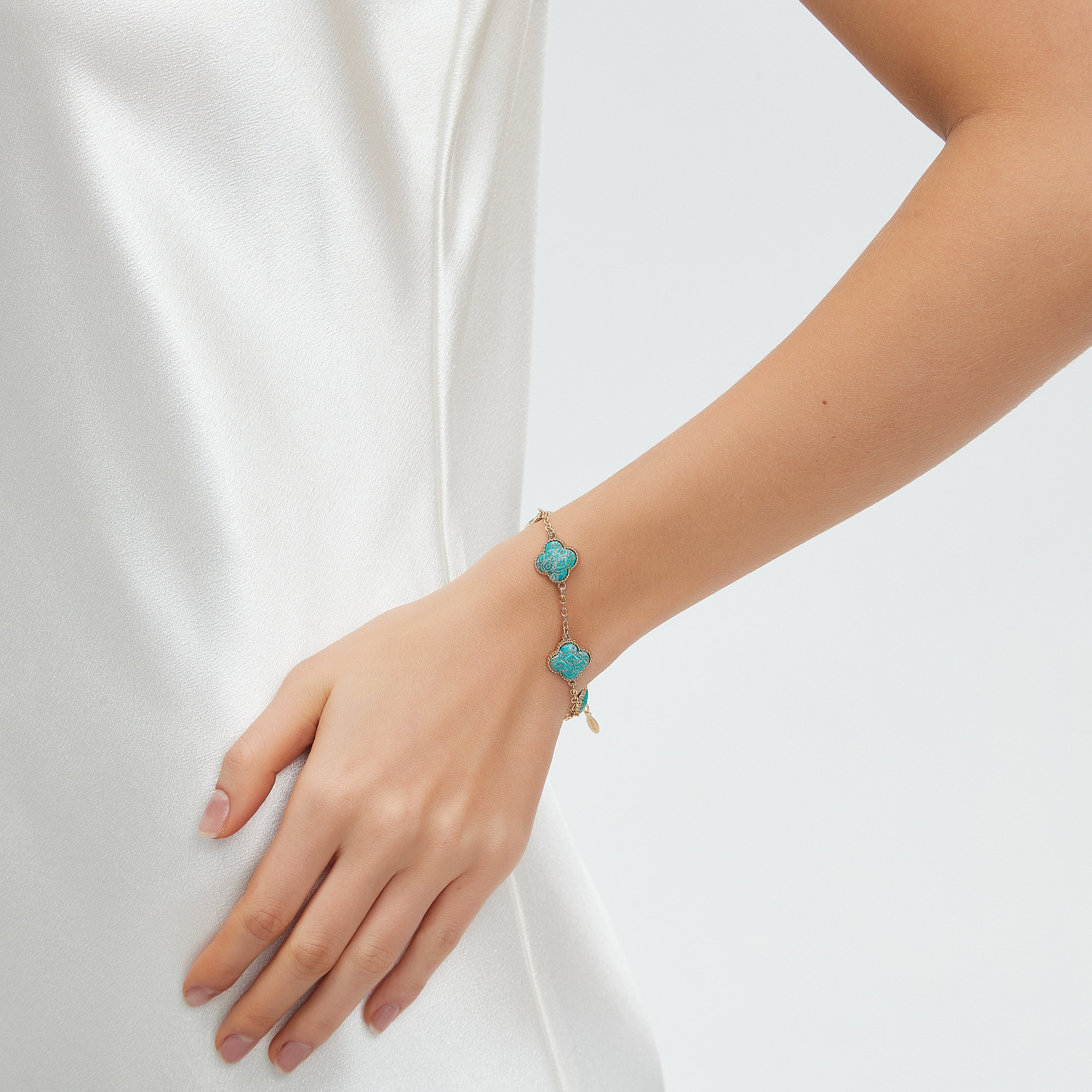 Four-Leaf Clover Bracelet • Song Brocade Ding Sheng Pattern • 18K Gold Plated