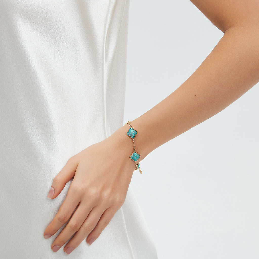 Four-Leaf Clover Bracelet • Song Brocade Ding Sheng Pattern • 18K Gold Plated