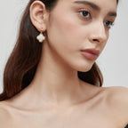 Four-Leaf Clover Dangle Earrings • Song Brocade Ding Sheng Pattern • 18K Gold Plated • White