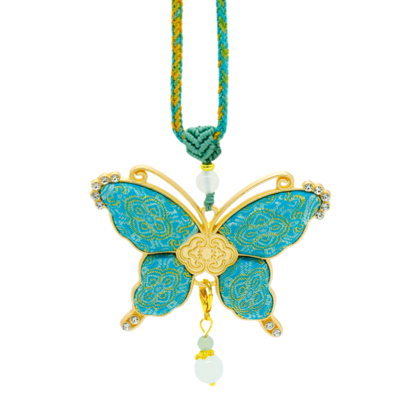 Butterfly Necklace Song Brocade Ding Sheng Pattern • 18K Gold Plated • Green