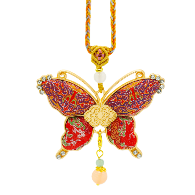 Butterfly Necklace Song Brocade Ding Sheng Pattern • 18K Gold Plated • Green
