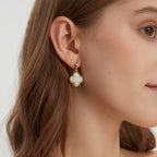 Four-Leaf Clover Dangle Earrings • Song Brocade Ding Sheng Pattern • 18K Gold Plated • White