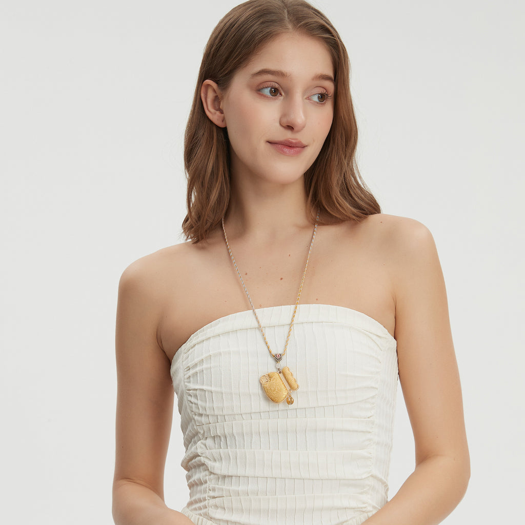Money Pouch Necklace Song Brocade Golden Coin Pattern • 18K Gold Plated