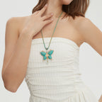 Butterfly Necklace Song Brocade Ding Sheng Pattern • 18K Gold Plated • Green