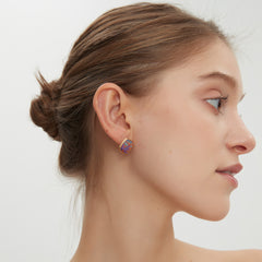 Square Stud Earrings • Song Brocade Purple Eight-Directional Halo Pattern • 18K Gold Plated