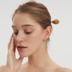 Oval Hairpin Song Brocade Butterfly-and-Flower Pattern • 18K Gold Plated