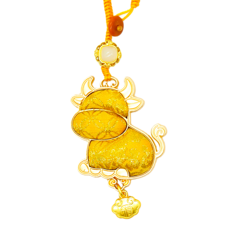 Chinese Zodiac Ox Song Brocade Bag Charm • 18K Gold Plated