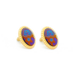Oval Stud Earrings • Song Brocade Ding Sheng Pattern • 18K Gold Plated • Pink
