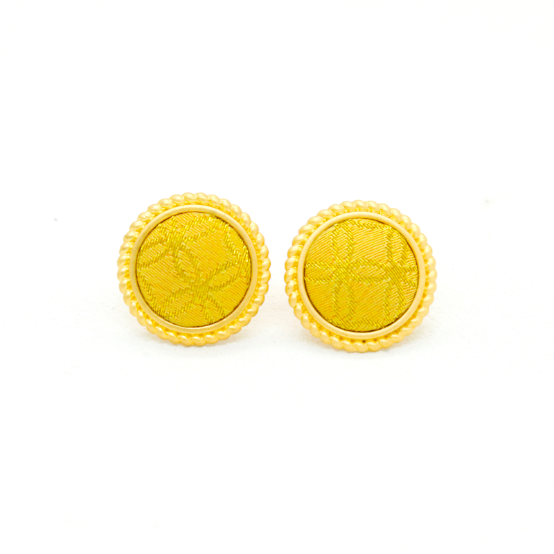 Round Stud Earrings • Song Brocade Golden Coin Pattern • 18K Gold Plated