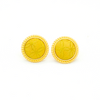 Round Stud Earrings • Song Brocade Golden Coin Pattern • 18K Gold Plated