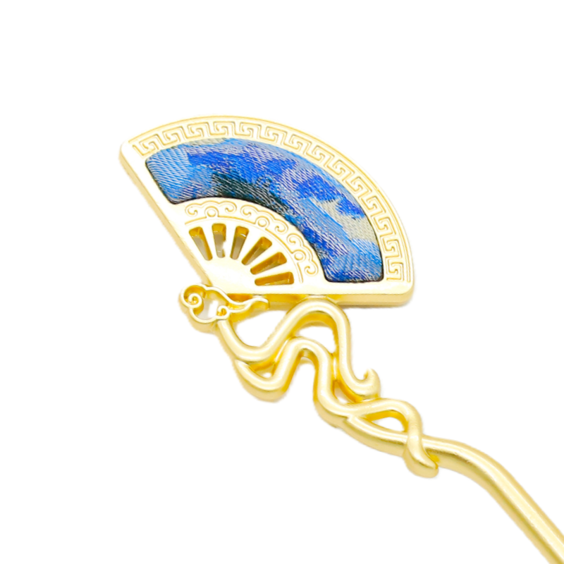 Fan-shaped Hairpin Song Brocade Red Bead Curtain Pattern • 18K Gold Plated