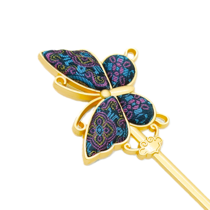 Song Brocade Ding Sheng Pattern Butterfly Hairpin • 18K Gold Plated • Lake Blue Main image