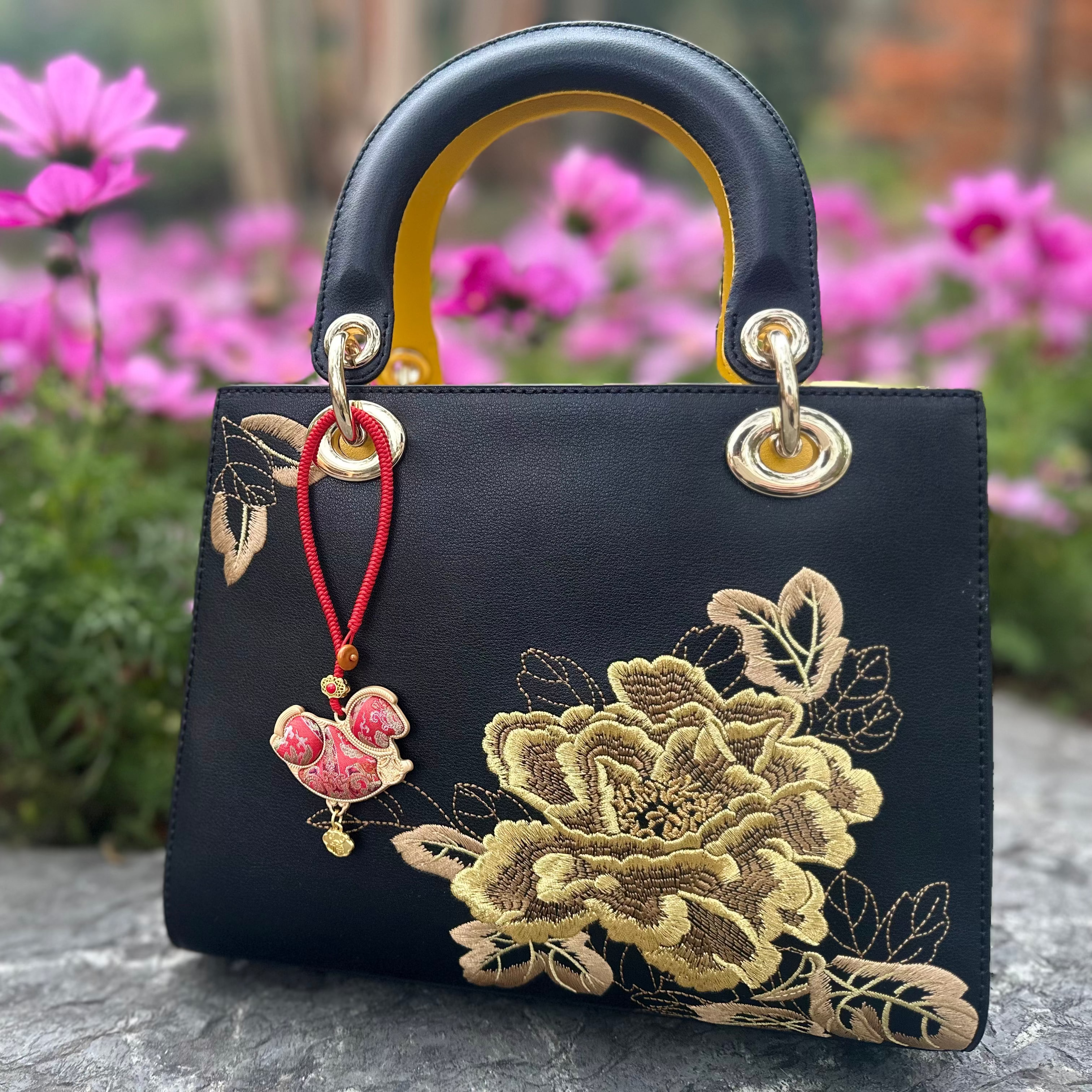 Lucky Horse Bag Charm • Song Brocade Red Eight-Directional Halo Pattern • 18K Gold Plated Secondary image