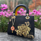 Ancient Chinese Coin Bag Charm • Song Brocade Ding Sheng Pattern • 18K Gold Plated • Red