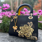 Lucky Horse Bag Charm • Song Brocade Butterfly-and-Flower Pattern • 18K Gold Plated