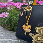 Lucky Horse Bag Charm • Song Brocade Butterfly-and-Flower Pattern • 18K Gold Plated
