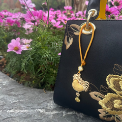 Chinese Zodiac Rooster Song Brocade Bag Charm • 18K Gold Plated