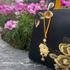 Chinese Zodiac Goat Song Brocade Bag Charm • 18K Gold Plated