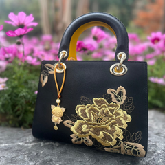 Chinese Zodiac Pig Song Brocade Bag Charm • 18K Gold Plated