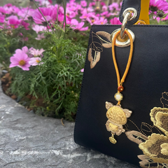 Chinese Zodiac Pig Song Brocade Bag Charm • 18K Gold Plated