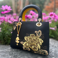 Chinese Zodiac Snake Song Brocade Bag Charm • 18K Gold Plated