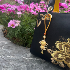 Chinese Zodiac Monkey Song Brocade Bag Charm • 18K Gold Plated