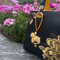 Chinese Zodiac Horse Song Brocade Bag Charm • 18K Gold Plated