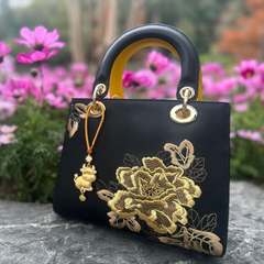Chinese Zodiac Ox Song Brocade Bag Charm • 18K Gold Plated